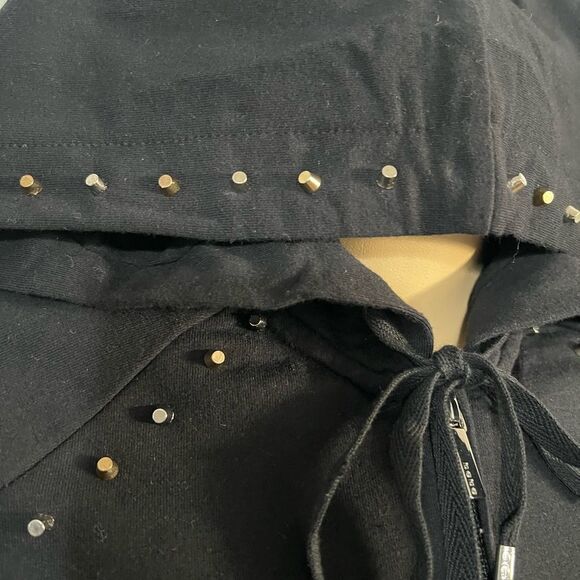 Bebe Set Studded Hoody Short sleeve zip close & Ruched Side Panel Crop Black XS - Picture 9 of 12